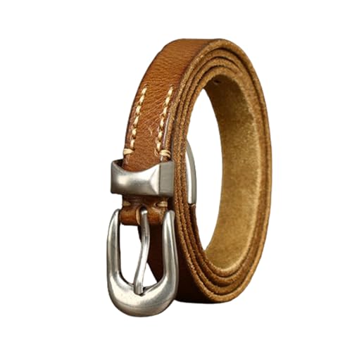 Womens Skinny Waist Belt with Solid Silver Buckle Adjustable 1.8cm Wide Ladies Leather Thin Strap for Jeans Dress(95cm/37, Brown)
