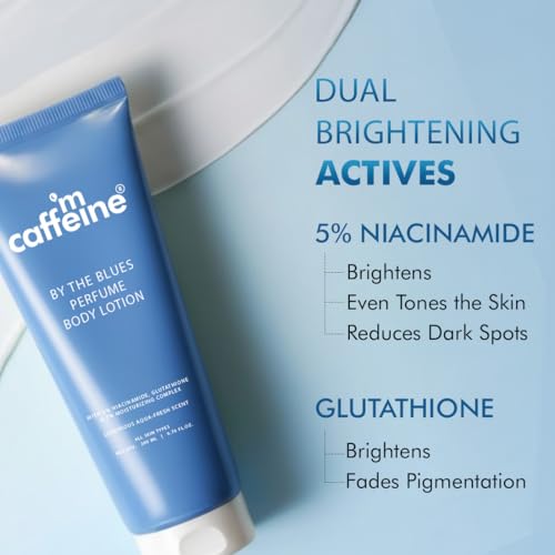 Image of mCaffeine By The Blues Perfume Body Lotion 200ml | 5% Niacinamide & Glutathione for Brightening & Detan | Aquatic-Woody Fragrance | 72H Moisturization| Daily Use Summer Cream Bodylotion for Men & Women