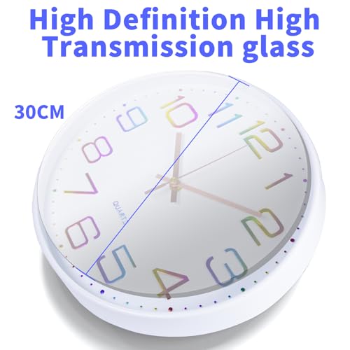 YSWOVUO 30cm Wanduhr Lautlos, 3D Ziffern Wanduhr Ohne Tickgeräusche, Modern Wand Uhr Analog Leicht zu Lesen, 12 Zoll Leise Wall Clock Deko für Wohnzimmer Küche Büro Schule Kinderzimmer