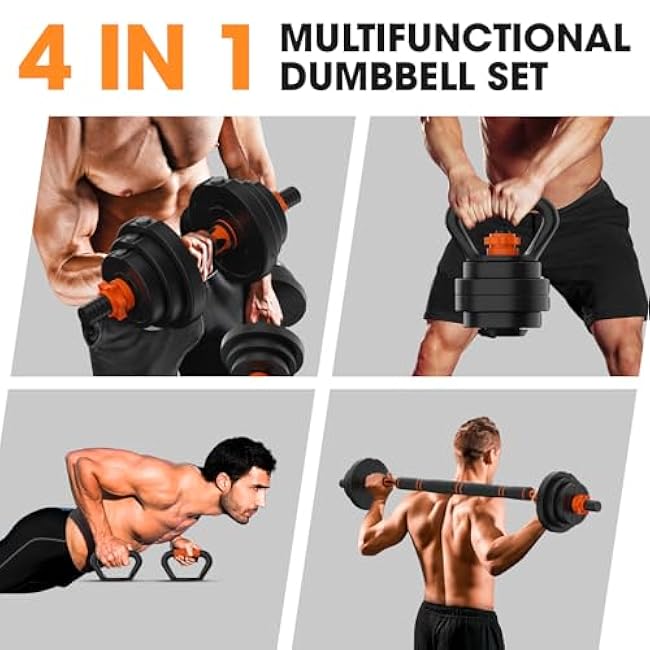 Adjustable Dumbbell Set 20LBS/50LBS/70LBS/90LBS Free Weights Dumbbells,4 in1 Weight Set,Dumbbell, Barbell, Kettlebell, Push-up, Home Gym Fitness Workout Equipment for Men Women