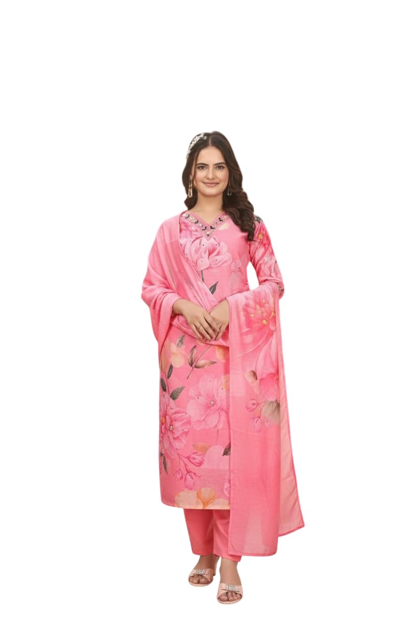 Women's Beautiful Chanderi Floral Straight Printed Kurta Pant With Dupatta | kurta set Any Occasion for woman-picture-32