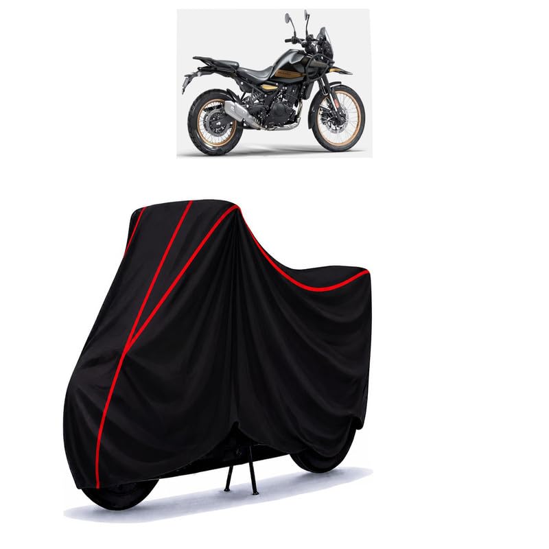 Image of Himalayan 450 Hanle Black Water Resistant Bike Cover for All Motorcycles & Rain | Heavy Duty Taffeta Fabric | UV Protection, Dustproof, Scratchproof | All Weather Two Wheeler Cover with Elastic Bottom