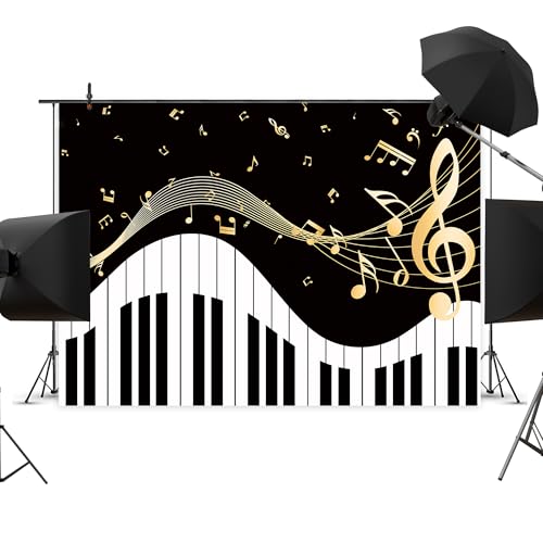 Fondo fotográfico Newsely Piano 7Wx5H con notas doradas miniatura 3
