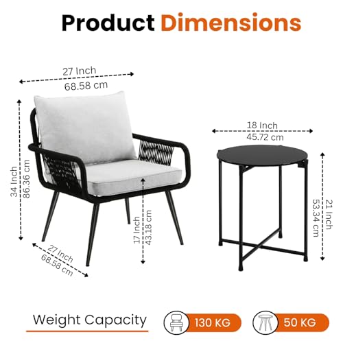 Image of DEVOKO Outdoor Rope 3-Piece Patio Set with Water-Resistant Cushions Perfect for Outdoor Entertaining and Relaxing on Your Patio, Balcony, Garden, Terrace, Deck (Black and Grey)