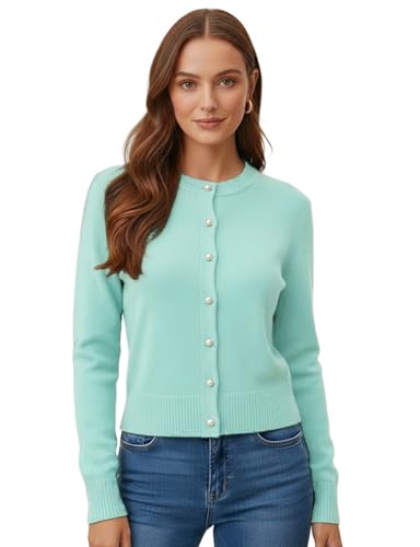 Image of Women's Casual Slim Fit Cardigan Sweaters Long Sleeve Button Down Lightweight Waist Length