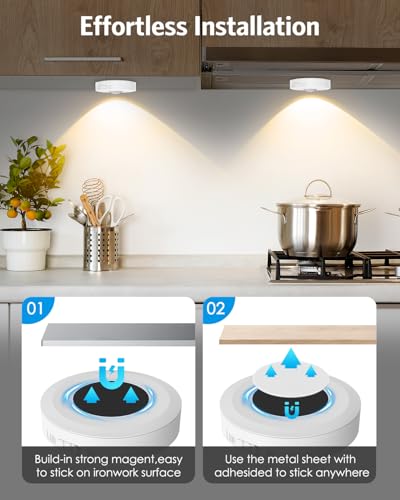 Image of AMIR Puck Lights with Remote Control, Rechargeable Under Cabinet Lights, 13 Color RGB, LED Closet Light with Dimmer & Timer for Kitchen, Counter, Closet, Stairs, 3 Pack