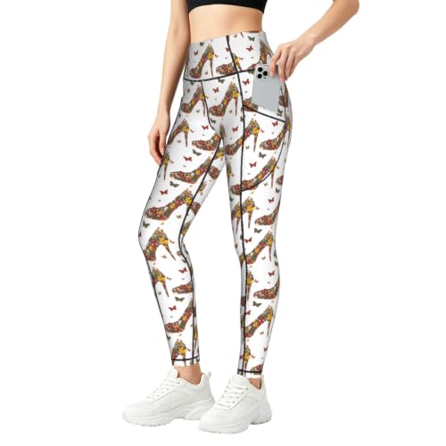 Pantalones de yoga para mujer con estampado de mariposas y bolsillos cómodos