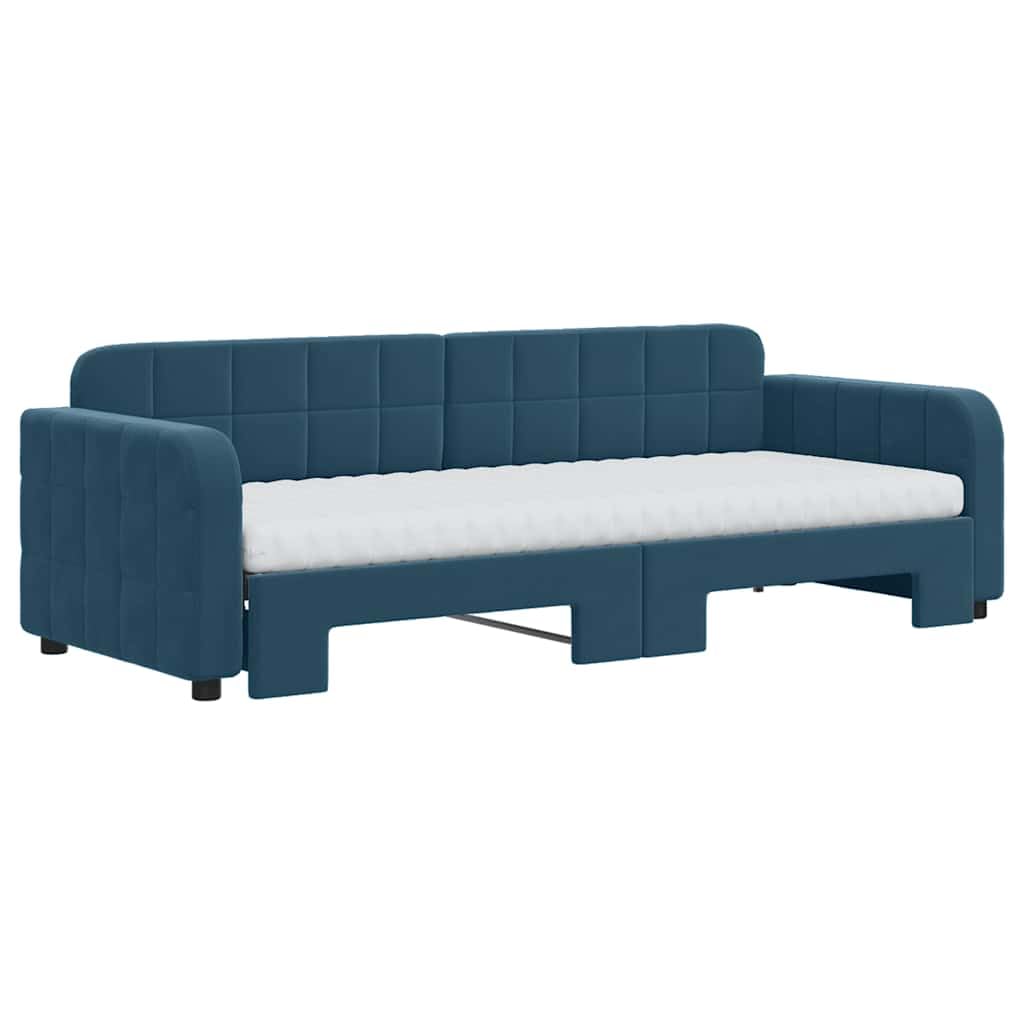 Ausziehbares Tagesbett 80x200 cm Samt Blau 2in1 Schlafsofa mit Zwei Schaumstoffmatratzen platzsparendes Gästebett für Wohn Schlafzimmer Büro