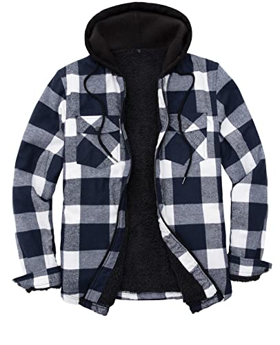 Image of ZENTHACE Mens Sherpa Lined Flannel Shirt Jacket with Hood,Full Zip