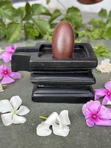 Image of Shivam VASTU AKAL 1.5 inch Original Narmadeshwar Narmada Shivling with 3 inch Narmada Stone Yoni Base Jaladhari (Ardhanarishwar Shivling, Black Square Jaladhari)