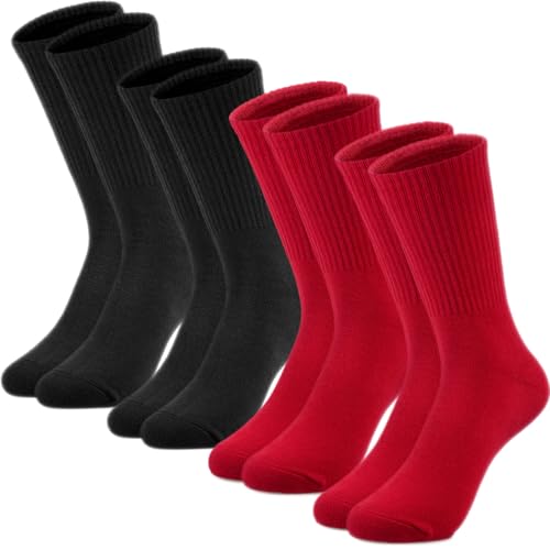 MESU Cotton Crew Socks for Men 4 Pairs Socks for Running Sport 2 Pairs Black + 2 Pairs Red