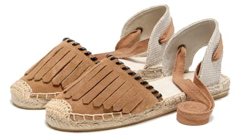 Image of Women's Espadrille FLat Sandals Closed Toe Ankle Wrap,Classic Lace Up Summer Dressy Flat Shoes