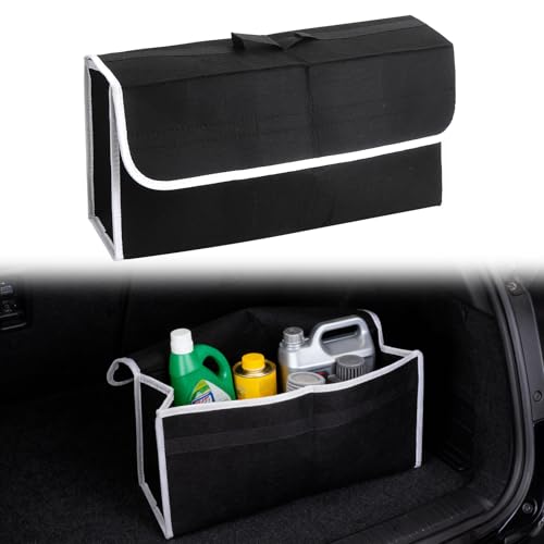 GZRXIOUS Kofferraum Organizer Auto Kofferraumtasche, Faltbare Auto Aufbewahrungstasche Filz mit Klettverschluss, Rutschfest Stabil, Große Kofferraumtasche Klappdeckel, Universal Autotasche Organizer