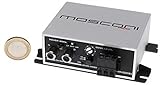 High Level Eingang mit autmatischem Remote, 2 x 80 WRMS an 4 Ohm, 1 x 200 WRMS an 4 Ohm, Eingangsempfindlichkeit 0,35 - 16 Volt, Hoch oder Tiefpass 80 Hz, Abmessungen 80 x 80 x 30 mm