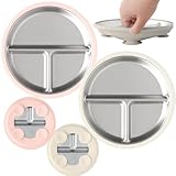 Stainless Steel Toddler Plate with Suction Set of 2, 8” Divided Plates with Removable Silicone Sleeves for Kids, Non Toxic & BPA Free | Non Slip | Unbreakable Baby Dishes, (Tofu & Pearl Blush)
