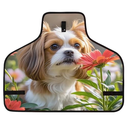 Delantal de trabajo unisex con diseño Shih Tzu y flores miniatura 1