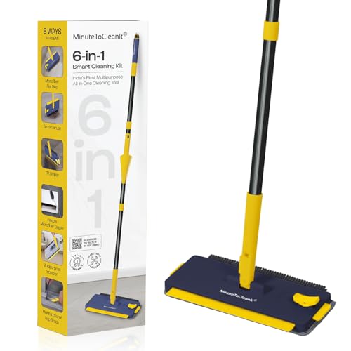 Image of MinuteToCleanIt 6-in-1 Floor Cleaning Kit - Microfiber Mop with Wiper, Jhadu, Scraper, Duster & Gap Brush - Wet & Dry Pocha Set with 360 Rotation, Stainless Steel Handle for Home, Kitchen, Bathroom