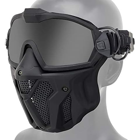 ATAirsoft Tactical Airsoft Anti-Fog Anti-Ultraviolet UV Protection Goggles and Mesh Mask Set with Swappable Lens Black Cover