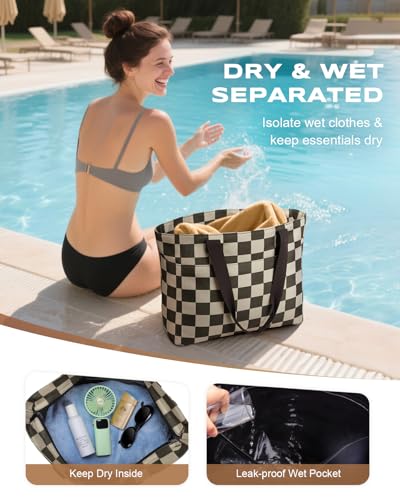 35L Large Beach Bag, Waterproof Sandproof Beach Bags for Women, Beach Tote Pool Bag with Zipper Wet Compartment4