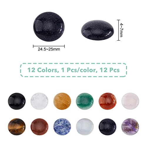 SUPERFINDINGS 12Pcs 12 Styles Natural Cabochon Gemstone 25mm Half Round Dome Flatback Quartz Stone for Necklace Jewelry Making DIY Craft Handmade - Image 2