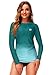 Gradient Color Rash Guard for Women Long Sleeve Surf UPF 50+ Swimming Bathing Suit Top Green M
