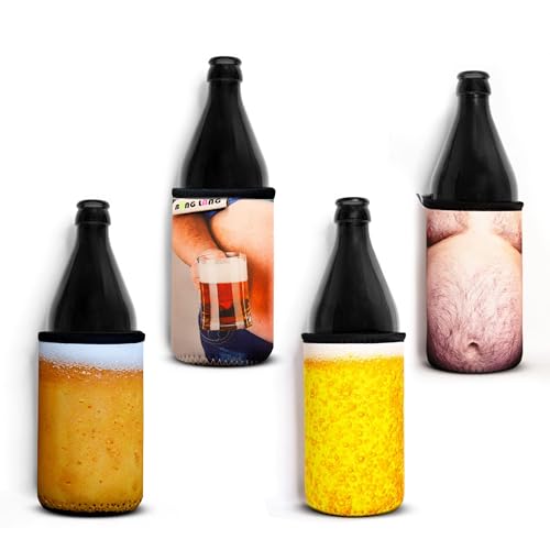 Bäng Läng Flaschenkühler für Bierflaschen und Dosen – (0,5l) – Langhaltende Kühle, Hairy Bare Beer 4stk.