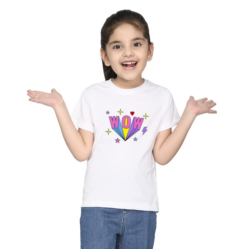 Image of Nusyl Girls Half Sleeves Wow Printed T-Shirt - NUGCTSH0070