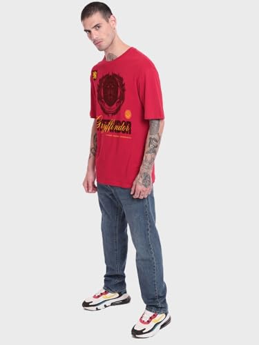 Image of Bewakoof Official Harry Potter Merchandise Men's 100% Cotton 220 GSM Graphic Print Oversized Fit Round Neck T-Shirt