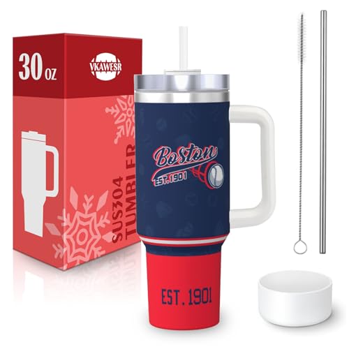 Image of Boston 30 oz Tumbler with Handle and Straw,Car cup,Coffee Mug,100% Leakproof Insulated Tumbler with Lid and Straw,Made of Stainless Steel,Cup Holder Friendly Base,Classic Collection Gifts for Fans