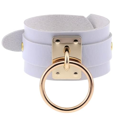 Necklace-Bracelet- Punk Goth White Pu Leather Bracelet Cuff Bangles Emo Spike Rivets Bracelets For Women Studded Halloween Boho Jewelry Gifts Party - P038 Gold Whiteb #TOP24