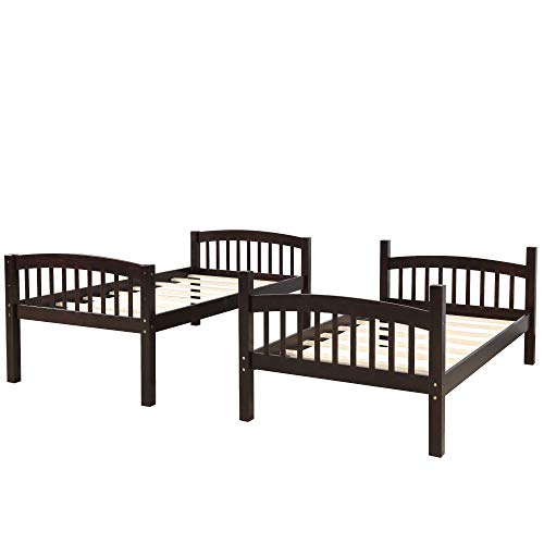 Bunk Bed Twin Over Twin 500 LB Heavy Duty,JULYFOX 2 Wood Bed Frames with Finsbury Headboard Footforad No Box Spring Need Bunk Bed W/Ladder Guard Rails for Small Spaces-Espresso