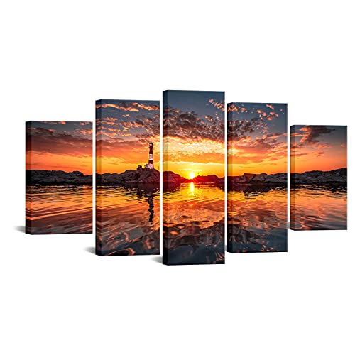 Nachic Wall Large Sunset Wall Art Lighthouse Canvas Printed Nature