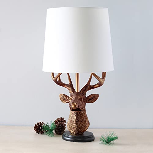 Simple Designs LT1095-CPR Woodland 17.25 Inch Tall Rustic Antler Copper Deer Bedside Table Desk Lamp W Tapered White Fabric Shade thumb #3