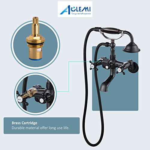 Aolemi Clawfoot Tub Faucet Oil Rubbed Bronze Wall Mount Bathroom Tub Filler With Hand Held Shower Sprayer Vintage Bathtub Faucet Set Double Cross Handle #TOP2