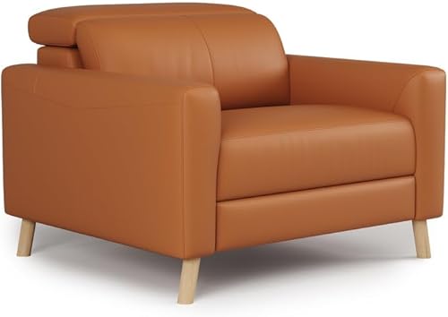 Miniatura 8 de Valencia Elodie - Silla decorativa de piel, napa italiana 11000, reposacabezas ajustables, sofá moderno para muebles de sala de estar (coñac)