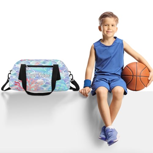 Personalized Kids Duffel Bag Ocean Mermaid Scale Tail,Custom Sport Gym Bag for Boys Girls,WWeekender Overnight Bags Travel Duffel Bag,Customized Kids Gift2