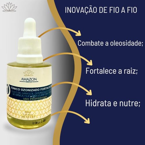 Kit Restauração Capilar com Ozônio Amazon Essence, Tônico Fortalecedor 30ml e Shampoo Balanceador de