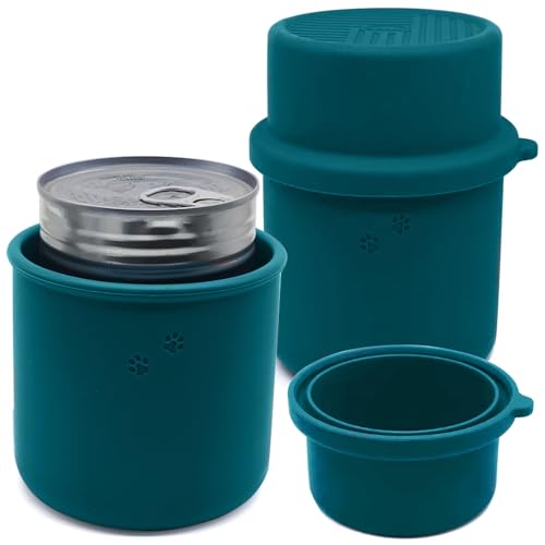 DORUI Original Canned Dog Food Storage Container | Silicone Can Cover Pet Food Sealer | BPA Free, Airtight, Dishwasher & Freezer Safe (2 Pcs Dark Blue)