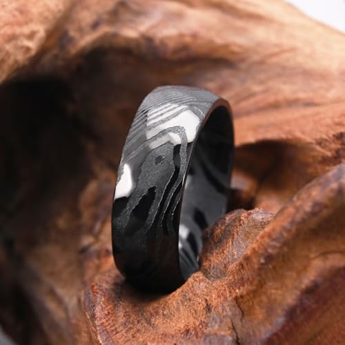 Gold Black Damascus Steel Rings