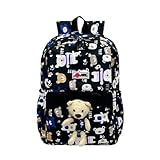 Mochila Escolar Menina Menino Com Urso Impermeável Viagem Passeio Grande capacidade (Preto)