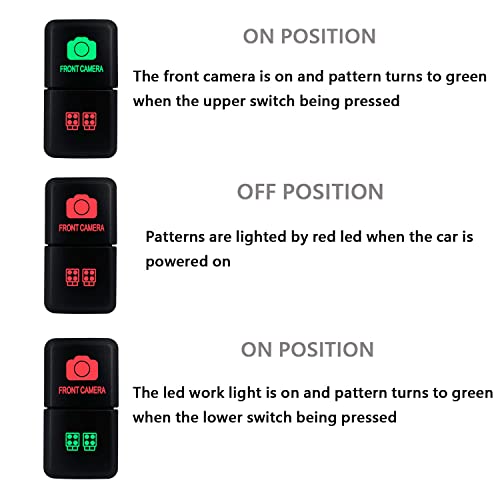 Image of Dual Push Button Switch Front Camera & LED Work Lights Red & Green Backlit ON /Off Push Switch for Toyota FJ Cruiser 4Runner Tacoma Tundra (39mm X 21mm) 3Amp /12V