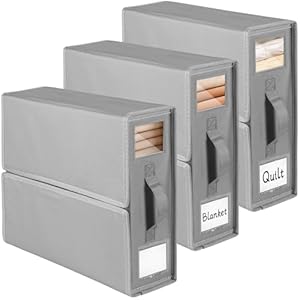 3 Stuks Opbergzakken voor Beddengoed, Oxford-stof, Opvouwbare Opbergdoos met Venster en Etiket voor Onder Bedden, Kasten, Laden (Grijs)