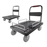 SwiftLink カゴ付き台車 折り畳み ストッパー付き フェンス台車 ハンドトラック トロリー 三面式ガードレール付き キャリーカート 360°回転可能なキャスター付き 滑り止め防護 厚い 静音 防滑 高強度材質 耐久 耐摩耗 省スペース 引越し/倉庫/業務用 静音タイヤ ストッパー付き 5インチ-90*60cm