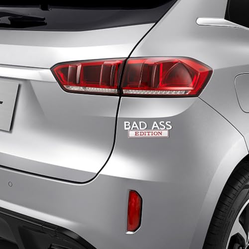 Image of Car Bad Ass Edition Emblem, 3D Fender Badge Auto Sticker with 3M Adhesive, Vehicle Exterior Decal Accessories for Tailgate Front Grille Hood Trunk, Universal for RV, SUV, Truck (Silver /Red)