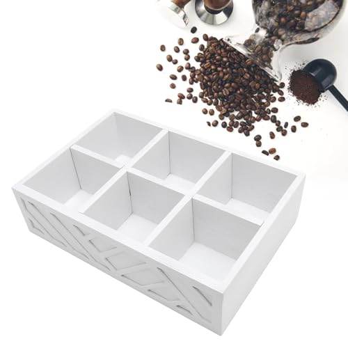 Bewinner Coffee Station Organizer for Counter, Coffee Condiment Service Tray, Wood Cafe Pods Holder Storage Basket for Home, Office and Breakroom (White)