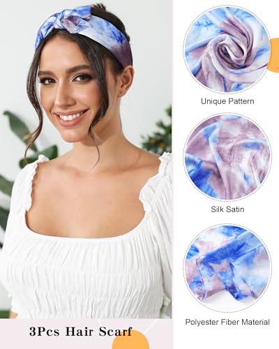 Molans 27.5 Inches Silk Hair Scarf for Women,3Pcs Square Satin Head Scarves,Vintage Bandanas for Neckerchief Handbags2