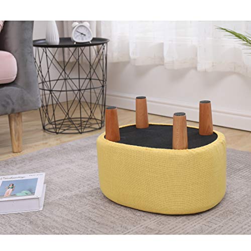LEITING Ottoman Footstool Footrest Foot Stool Pouffe Padded Modern Home Living Room Bedroom Oval Seat with Removable Linen Stool Cover 4 Beech Wooden Legs (A-Beige) - Cosy Home Interiors LEITING Ottoman Footstool Footrest Foot Stool Pouffe Padded Modern Home Living Room Bedroom Oval Seat with Removable Linen Stool Cover 4 Beech Wooden Legs (A-Beige) - Image 7