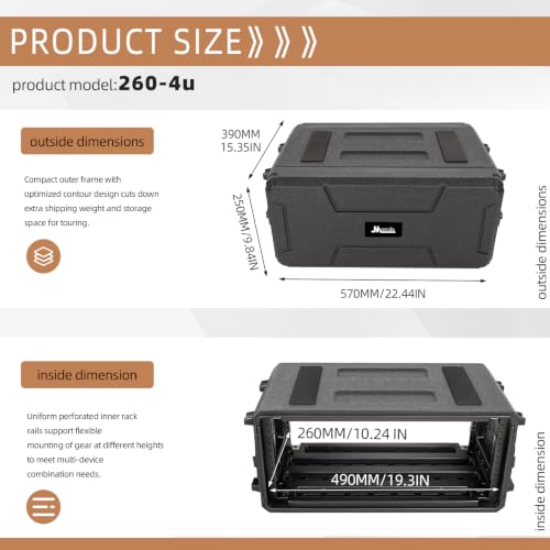 Image of 4U Rack Case Shallow 11 inch Depth, 19 inch Rackmount Flight Road Travel Case, Waterproof Protective Hard Case with Customized Foam, Wireless Mic System Storage /Amp /Effect /DJ Mixer