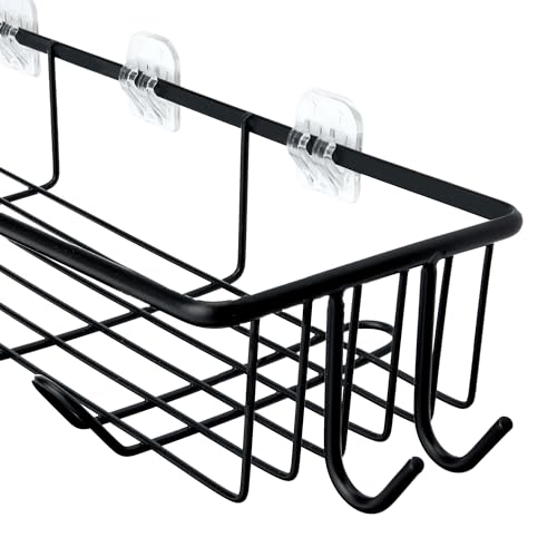 Amazon Basics Shower Shelves Organizer,5-Piece Stainless Steel Caddy Set with Soap Holder and Brush Holder, Adhesive Mount, Black - image 3