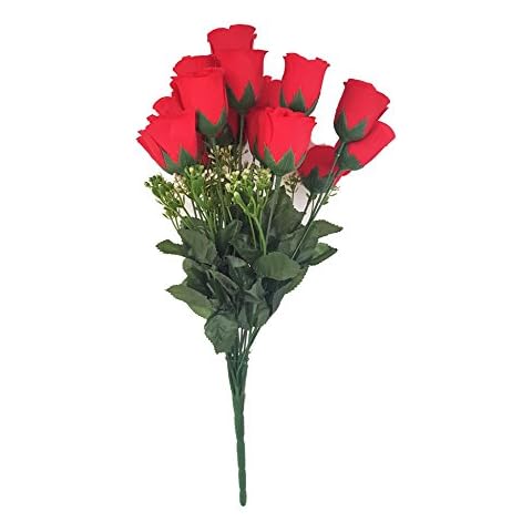 Meena Supplies 12 head RED rose buds artificial flower bush weddings/graves Cover